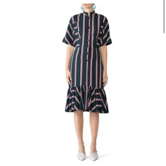 Tome | Short Sleeve Mermaid Striped Button Up Dress Size 8 Stripes Designer - Picture 3 of 15